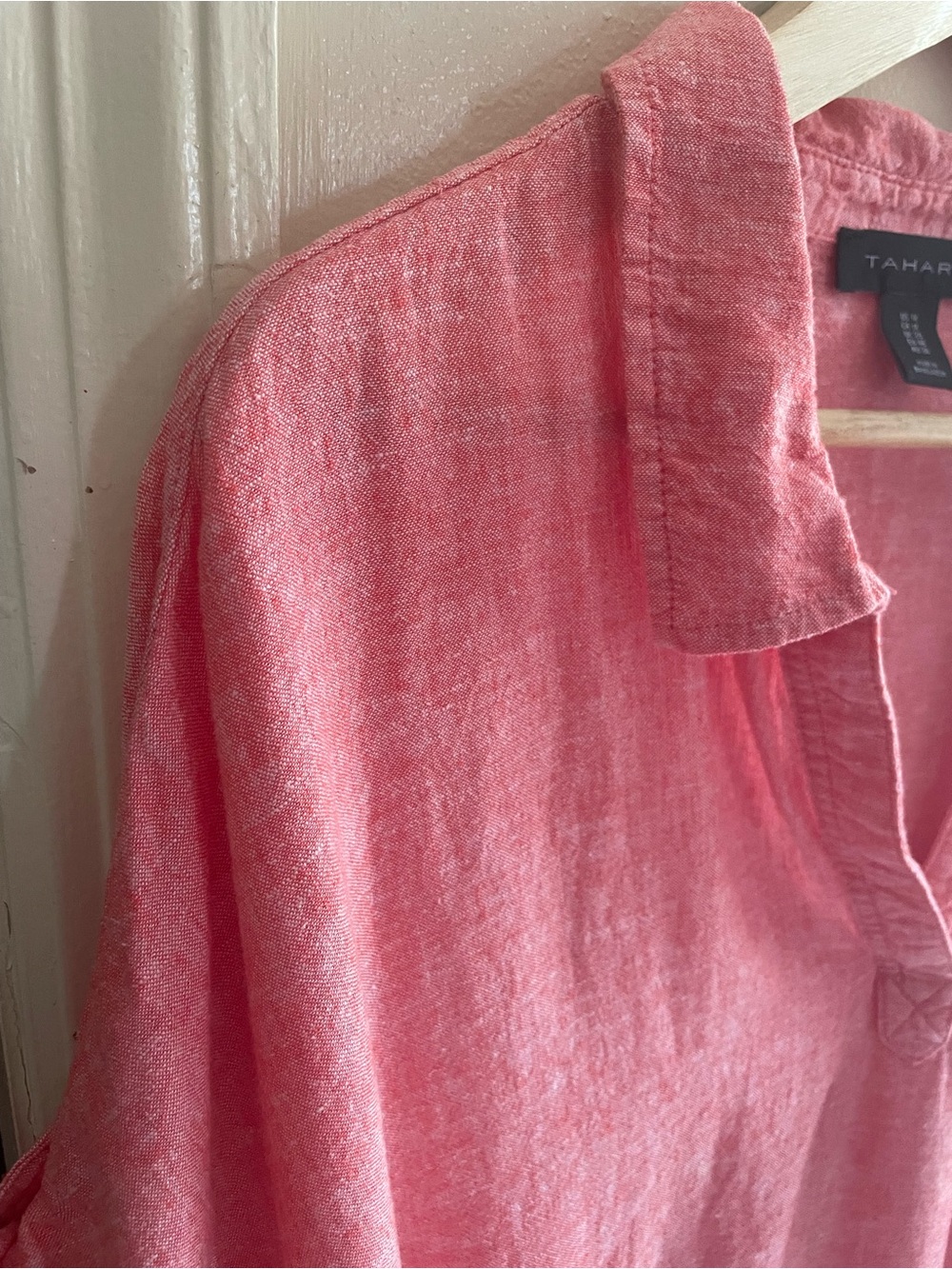 Tahari Pink Coral Linen Blend Popover Tunic Top 1X Coastal Boho Minimalist - Picture 3 of 10